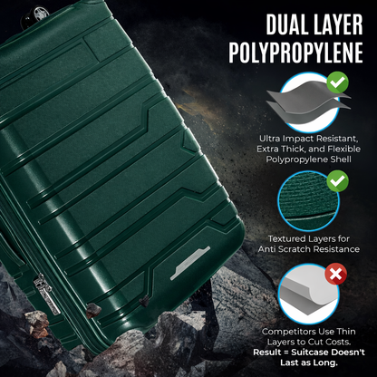 Juego de maletas rígidas Gabbiano con 8 ruedas, de polipropileno multicapa duradero, 3 piezas, 22, 26 y 31 pulgadas