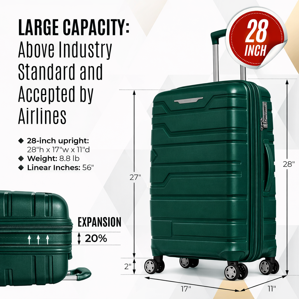 Juego de maletas rígidas Gabbiano con 8 ruedas, de polipropileno multicapa duradero, 3 piezas, 22, 26 y 31 pulgadas