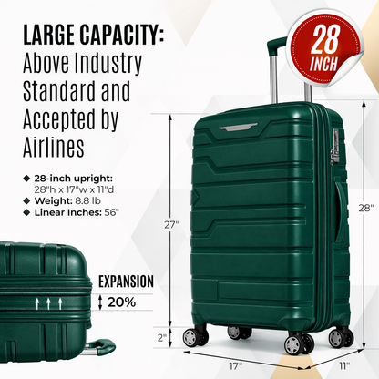 Juego de maletas rígidas Gabbiano con 8 ruedas, de polipropileno multicapa duradero, 3 piezas, 22, 26 y 31 pulgadas