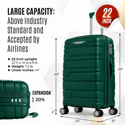 Juego de maletas rígidas Gabbiano con 8 ruedas, de polipropileno multicapa duradero, 3 piezas, 22, 26 y 31 pulgadas