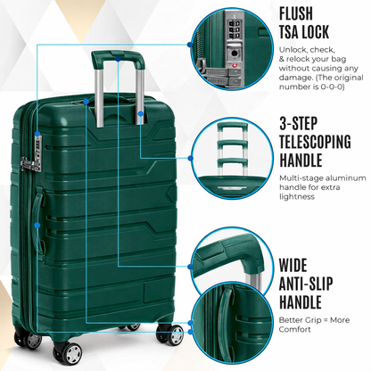 Juego de maletas rígidas Gabbiano con 8 ruedas, de polipropileno multicapa duradero, 3 piezas, 22, 26 y 31 pulgadas