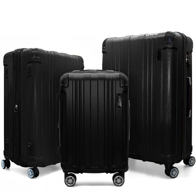 Gabbiano Bravo ABS Hardside Spinner 3 Pc Luggage Set - Black 3 Pc Set