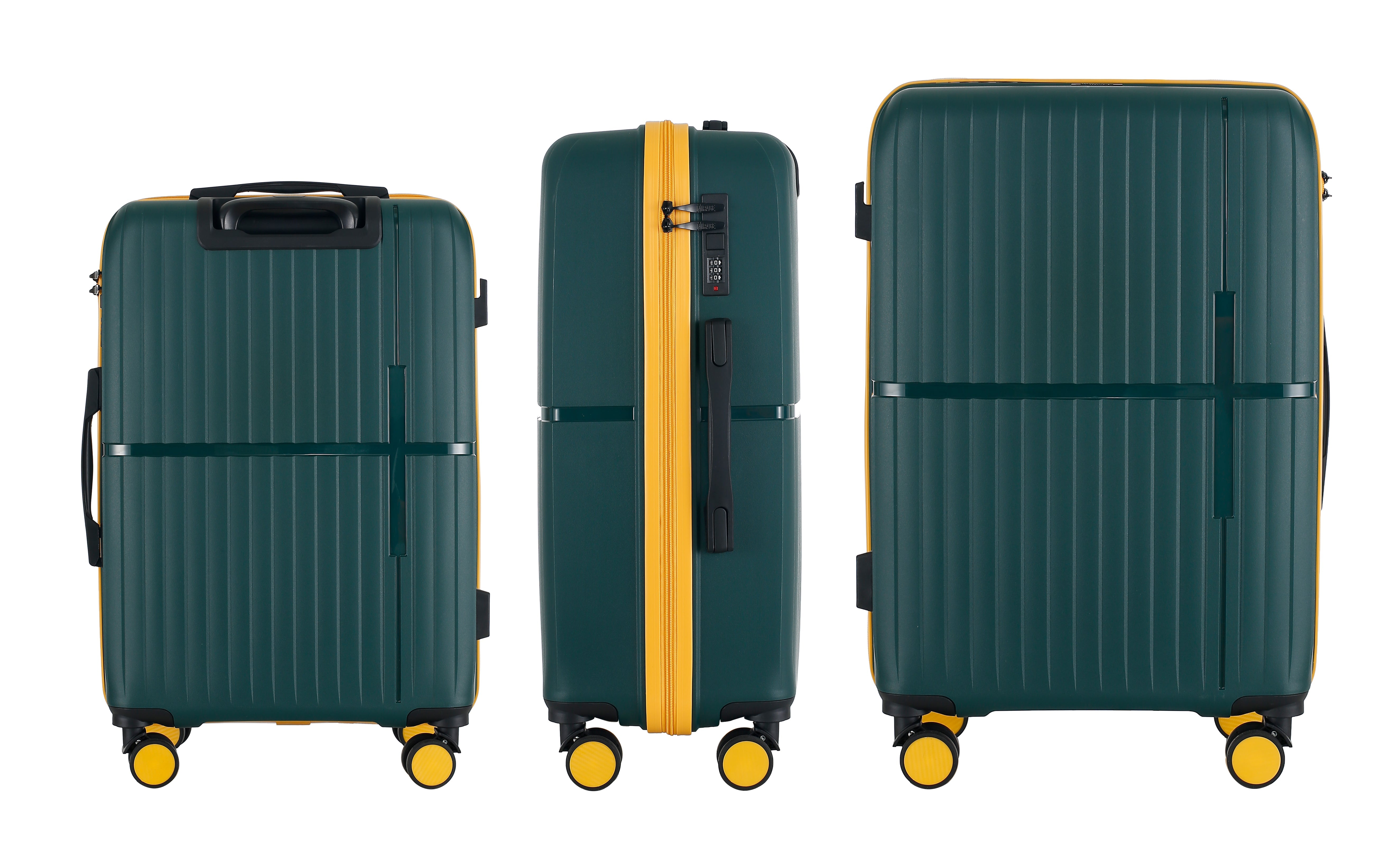 GALA 3-Piece Luggage Set – Polypropylene Hardshell, Lightweight, 360° Dual Spinning Wheels, Combo Lock - 20", 24", 28"