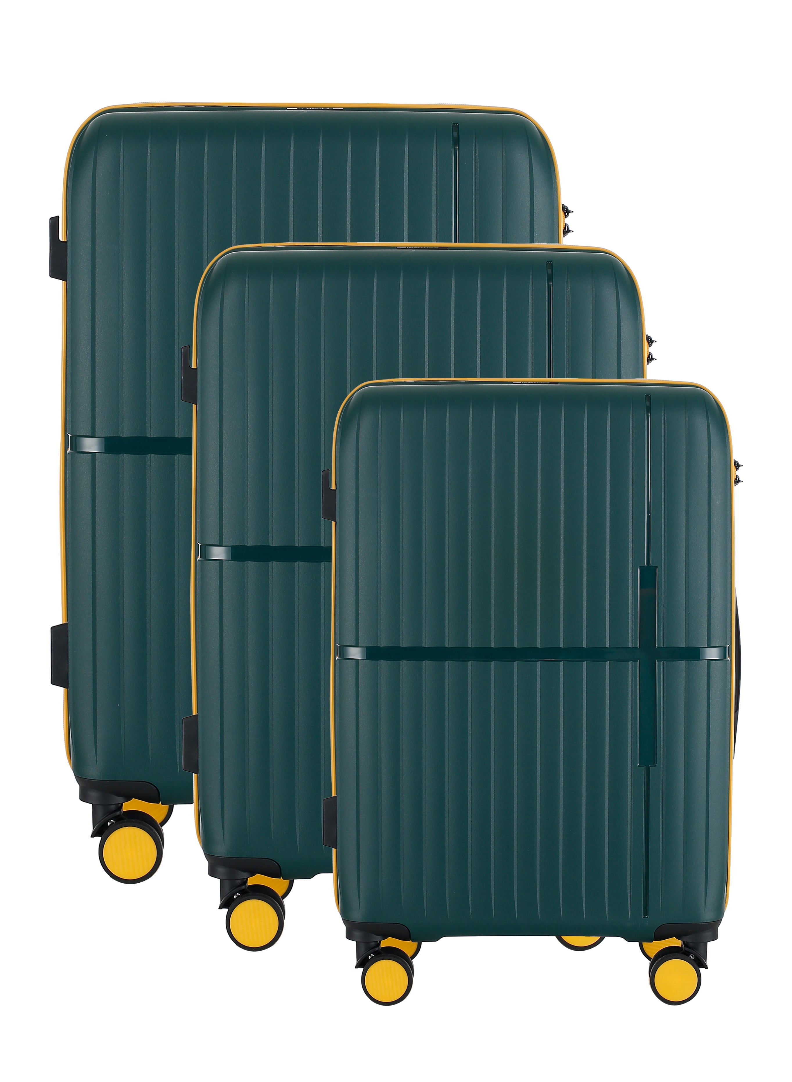 GALA 3-Piece Luggage Set – Polypropylene Hardshell, Lightweight, 360° Dual Spinning Wheels, Combo Lock - 20", 24", 28" - Army Green