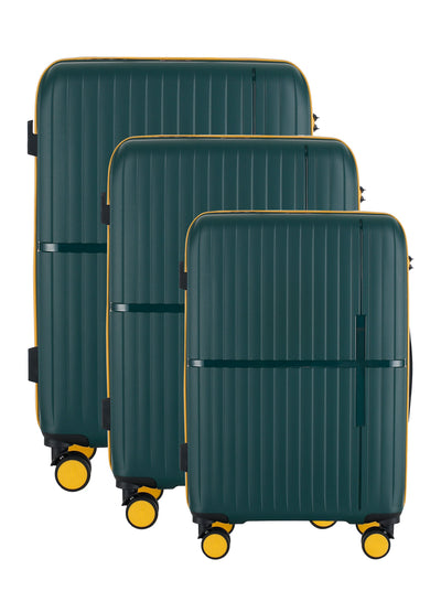 GALA 3-Piece Luggage Set – Polypropylene Hardshell, Lightweight, 360° Dual Spinning Wheels, Combo Lock - 20", 24", 28" - Army Green
