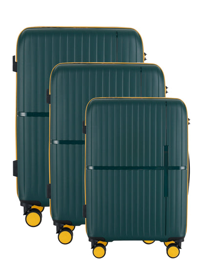 GALA 3-Piece Luggage Set – Polypropylene Hardshell, Lightweight, 360° Dual Spinning Wheels, Combo Lock - 20", 24", 28" - Army Green