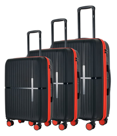 GALA 3-Piece Luggage Set – Polypropylene Hardshell, Lightweight, 360° Dual Spinning Wheels, Combo Lock - 20", 24", 28" - Black