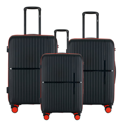 GALA 3-Piece Luggage Set – Polypropylene Hardshell, Lightweight, 360° Dual Spinning Wheels, Combo Lock - 20", 24", 28" - Black