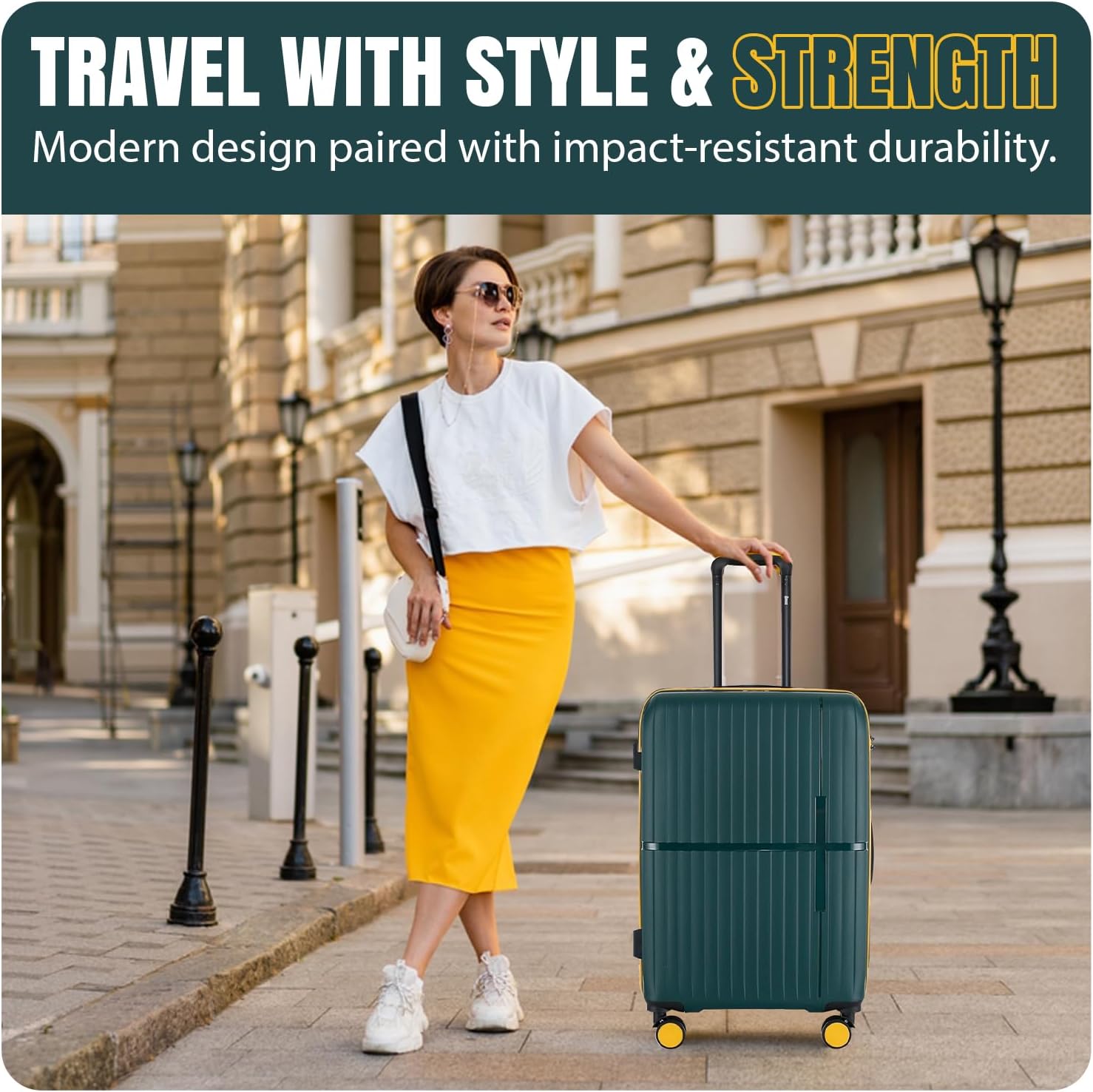 GALA 3-Piece Luggage Set – Polypropylene Hardshell, Lightweight, 360° Dual Spinning Wheels, Combo Lock - 20", 24", 28" - Army Green