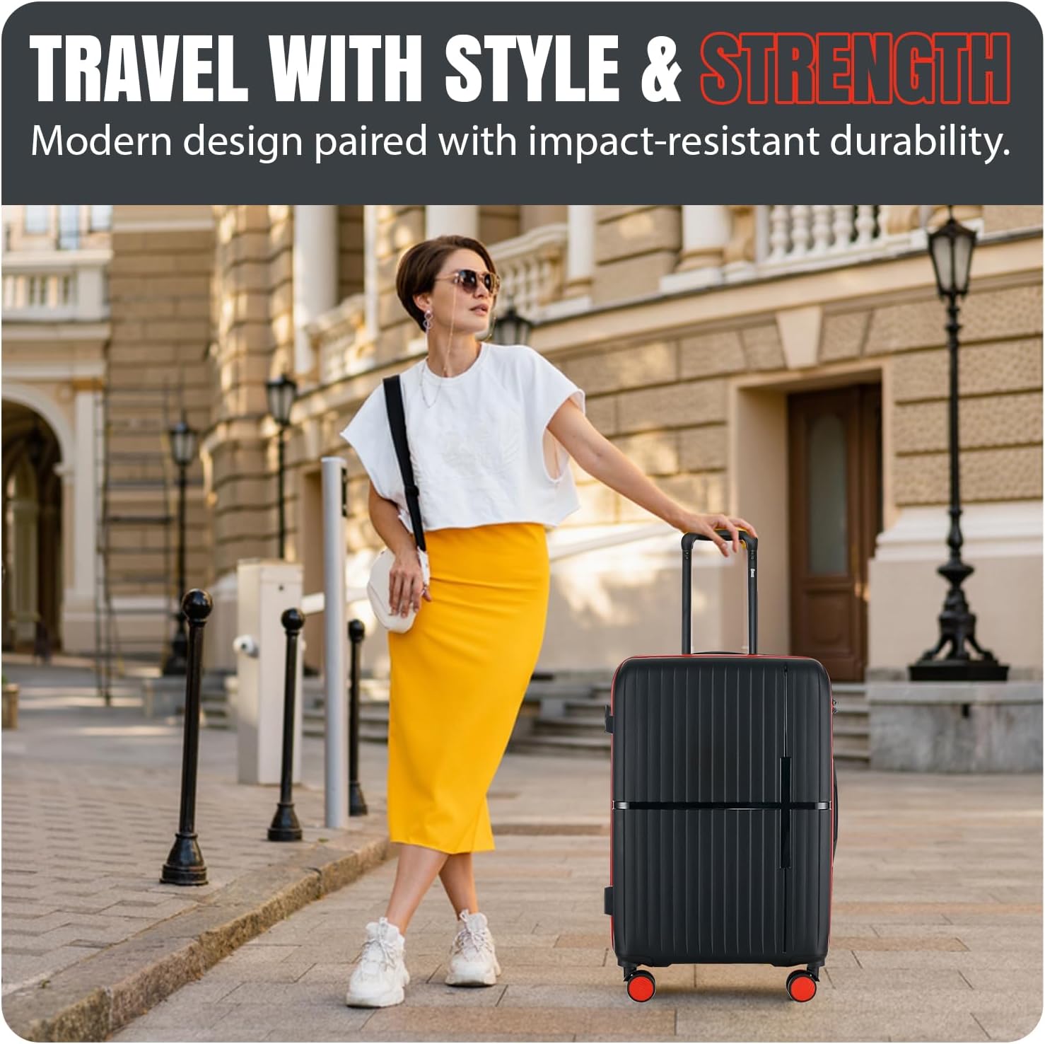 GALA 3-Piece Luggage Set – Polypropylene Hardshell, Lightweight, 360° Dual Spinning Wheels, Combo Lock - 20", 24", 28" - Black