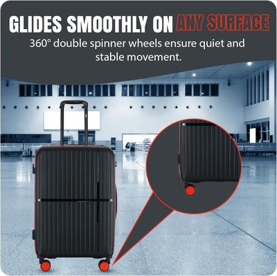 GALA 3-Piece Luggage Set – Polypropylene Hardshell, Lightweight, 360° Dual Spinning Wheels, Combo Lock - 20", 24", 28" - Black