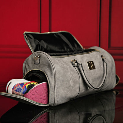 Grey Tumbled Leather Signature Bag Set (Signature Backpack and Duffle Bag)