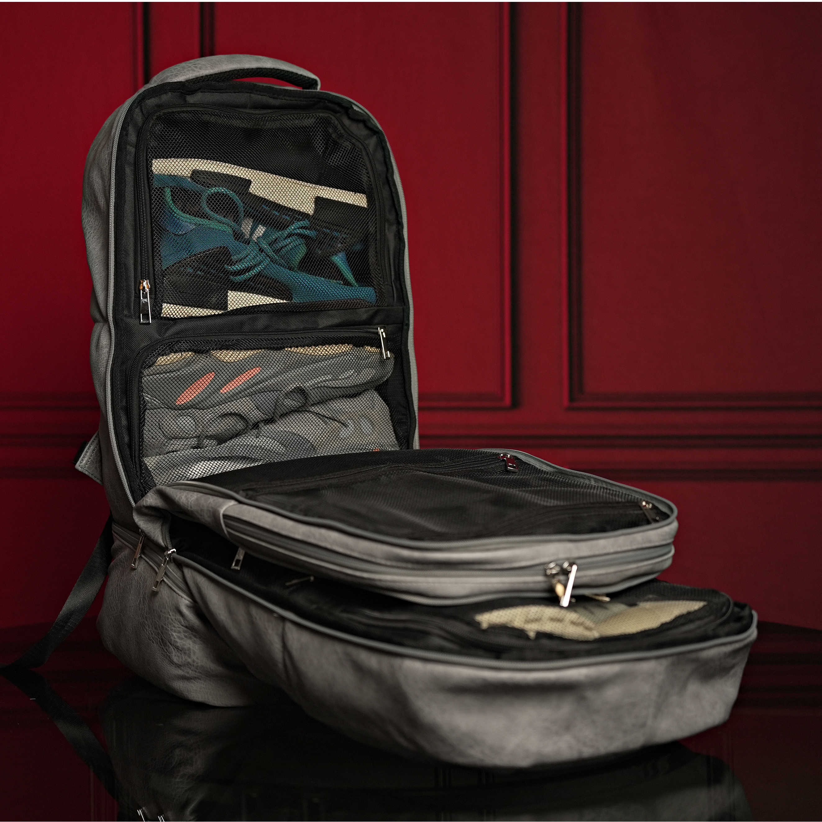Grey Tumbled Leather Signature Bag Set (Signature Backpack and Duffle Bag)