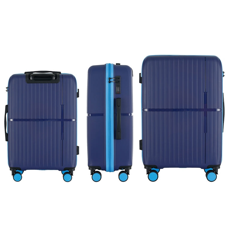 GALA 3-Piece Luggage Set – Polypropylene Hardshell, Lightweight, 360° Dual Spinning Wheels, Combo Lock - 20", 24", 28" - Navy Sky Blue
