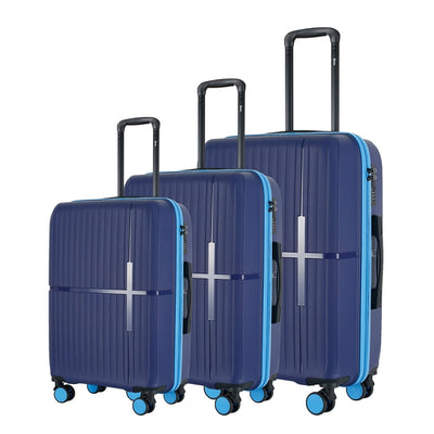 GALA 3-Piece Luggage Set – Polypropylene Hardshell, Lightweight, 360° Dual Spinning Wheels, Combo Lock - 20", 24", 28" - Navy Sky Blue