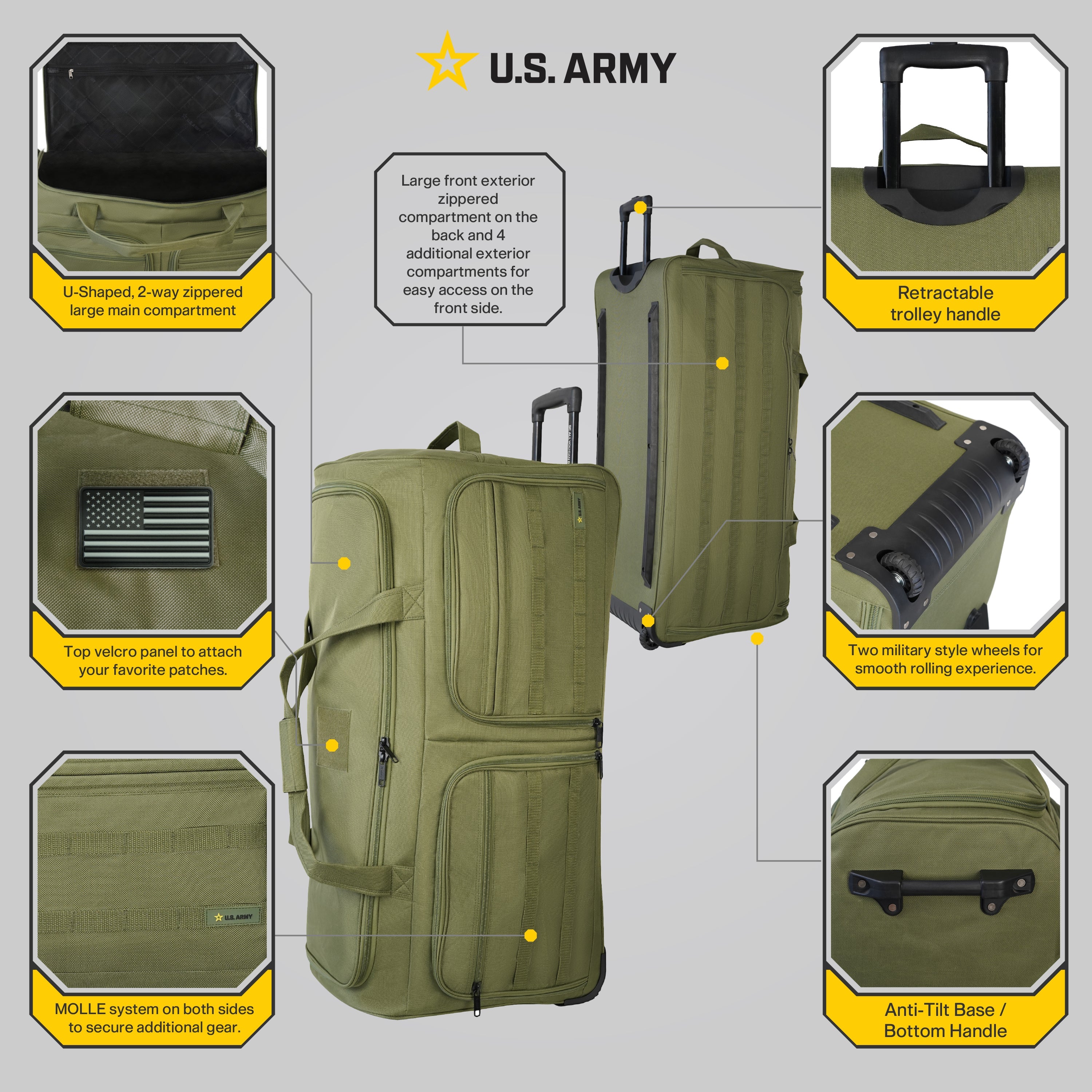 U.S. ARMY ROMEO 36-inch XL Tactical Rolling Duffel