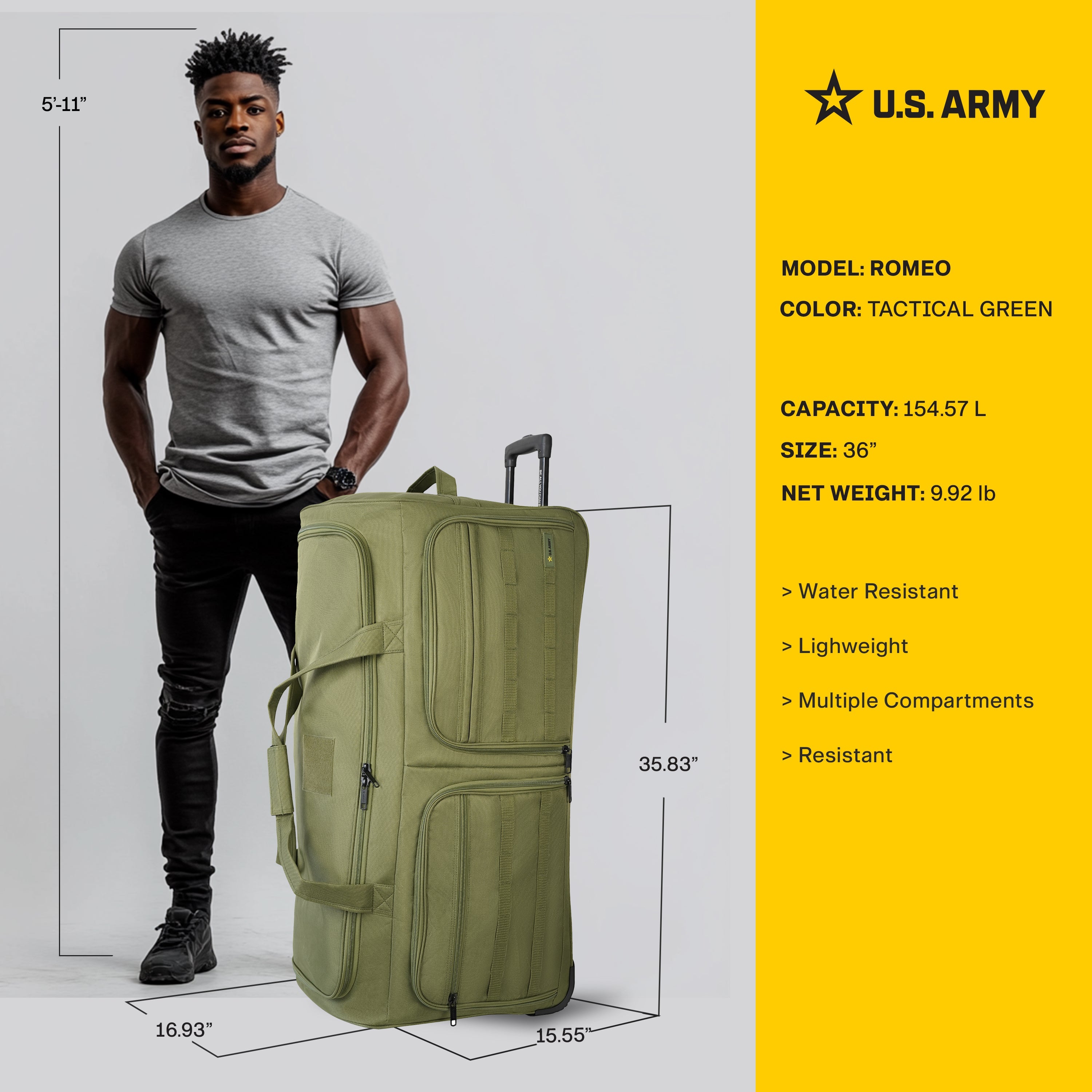 U.S. ARMY ROMEO 36-inch XL Tactical Rolling Duffel