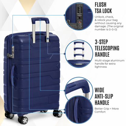 Juego de maletas rígidas Gabbiano con 8 ruedas, de polipropileno multicapa duradero, 3 piezas, 22, 26 y 31 pulgadas