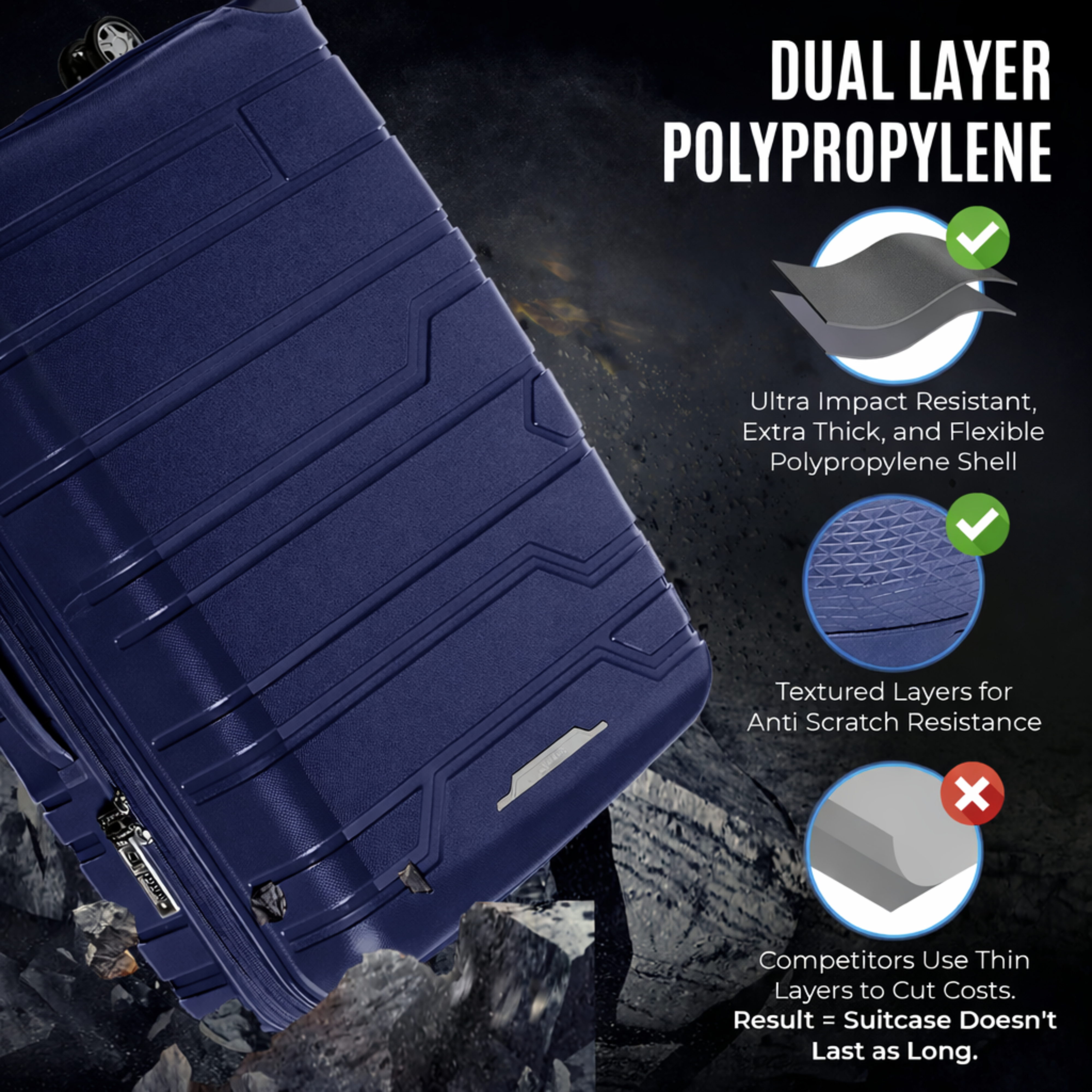 Juego de maletas rígidas Gabbiano con 8 ruedas, de polipropileno multicapa duradero, 3 piezas, 22, 26 y 31 pulgadas