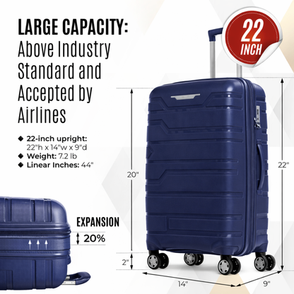 Juego de maletas rígidas Gabbiano con 8 ruedas, de polipropileno multicapa duradero, 3 piezas, 22, 26 y 31 pulgadas