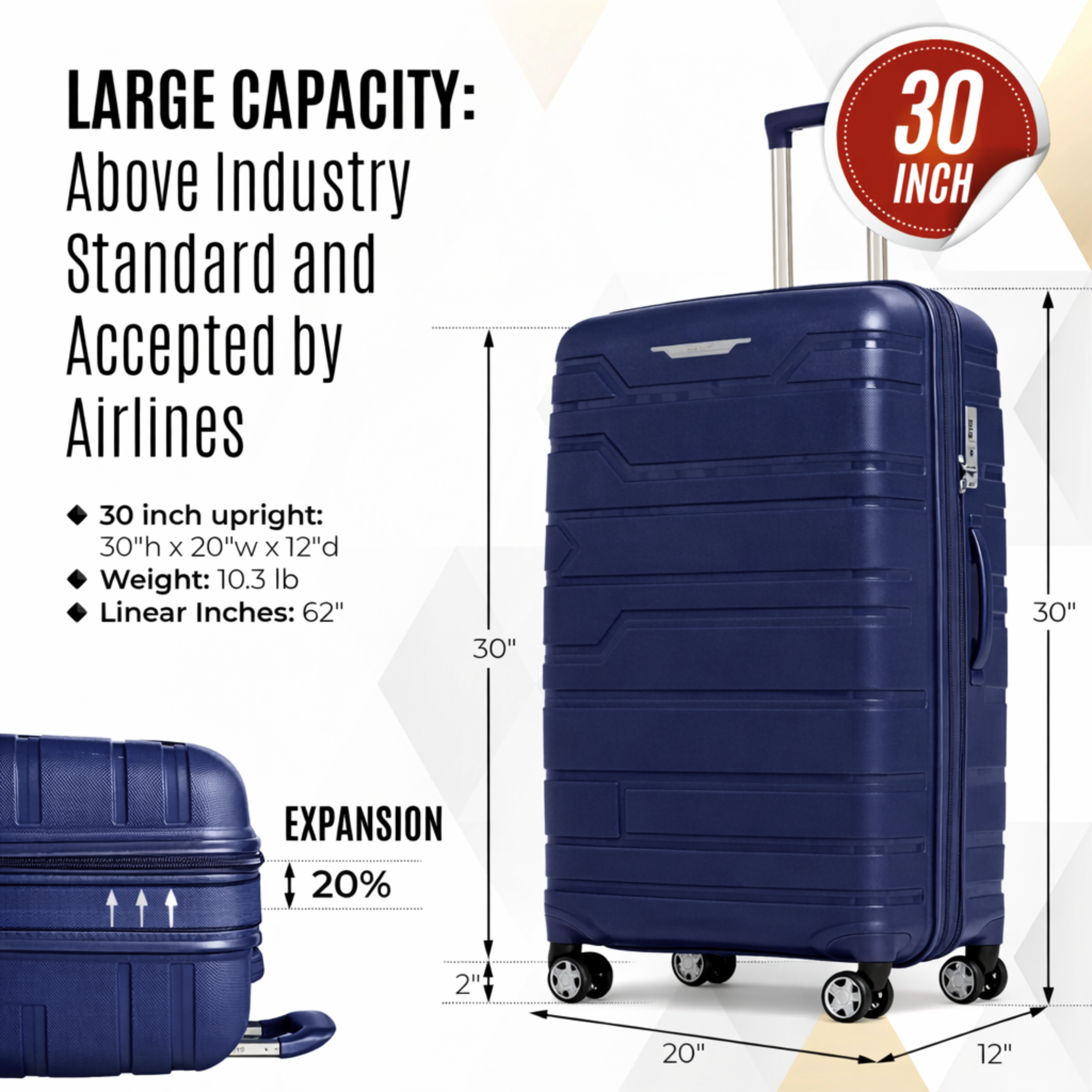 Juego de maletas rígidas Gabbiano con 8 ruedas, de polipropileno multicapa duradero, 3 piezas, 22, 26 y 31 pulgadas