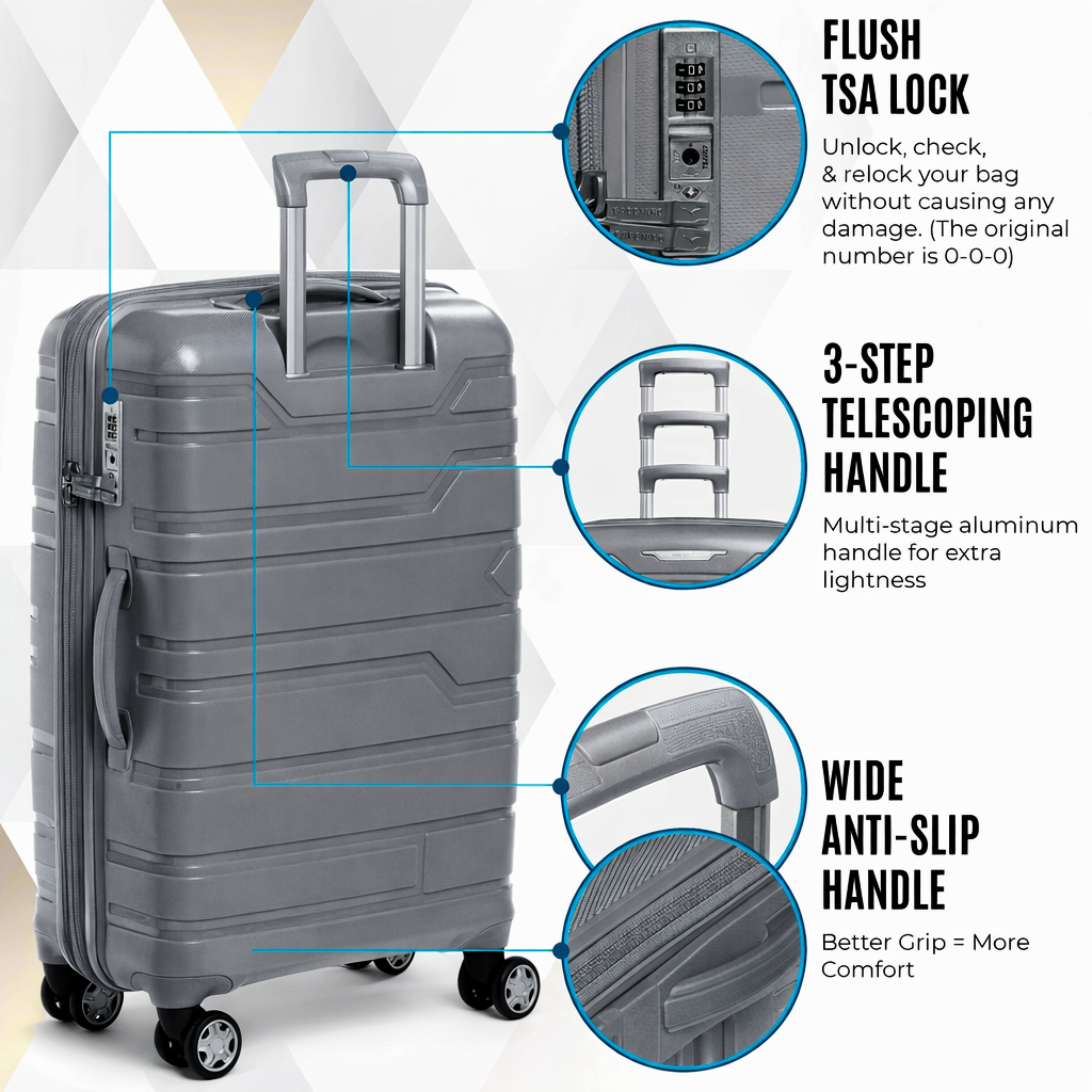 Juego de maletas rígidas Gabbiano con 8 ruedas, de polipropileno multicapa duradero, 3 piezas, 22, 26 y 31 pulgadas