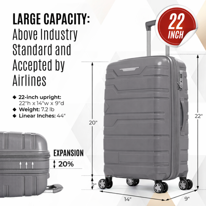 Juego de maletas rígidas Gabbiano con 8 ruedas, de polipropileno multicapa duradero, 3 piezas, 22, 26 y 31 pulgadas