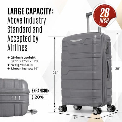 Juego de maletas rígidas Gabbiano con 8 ruedas, de polipropileno multicapa duradero, 3 piezas, 22, 26 y 31 pulgadas