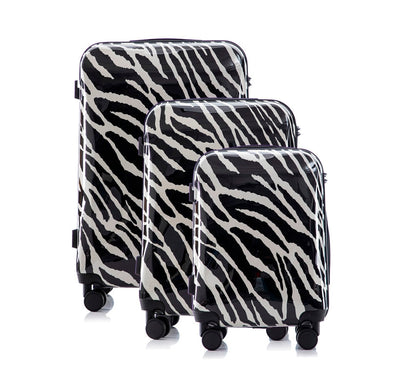 Multi-color Design ABS Hard Shell Lightweight with 360° Dual Spinning Wheels & Combo Lock – Includes 28", 24", 20" 3-Piece Luggage Set - Zebra