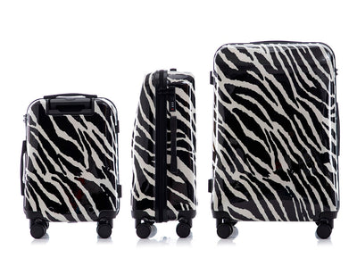 Multi-color Design ABS Hard Shell Lightweight with 360° Dual Spinning Wheels & Combo Lock – Includes 28", 24", 20" 3-Piece Luggage Set - Zebra