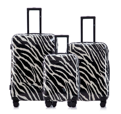 Multi-color Design ABS Hard Shell Lightweight with 360° Dual Spinning Wheels & Combo Lock – Includes 28", 24", 20" 3-Piece Luggage Set - Zebra