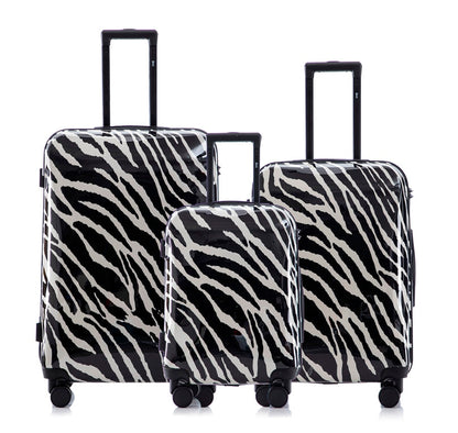 Multi-color Design ABS Hard Shell Lightweight with 360° Dual Spinning Wheels & Combo Lock – Includes 28", 24", 20" 3-Piece Luggage Set - Zebra