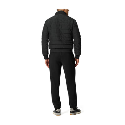 Tumi Men's Packable Puffer Jacket in Black, back view on model