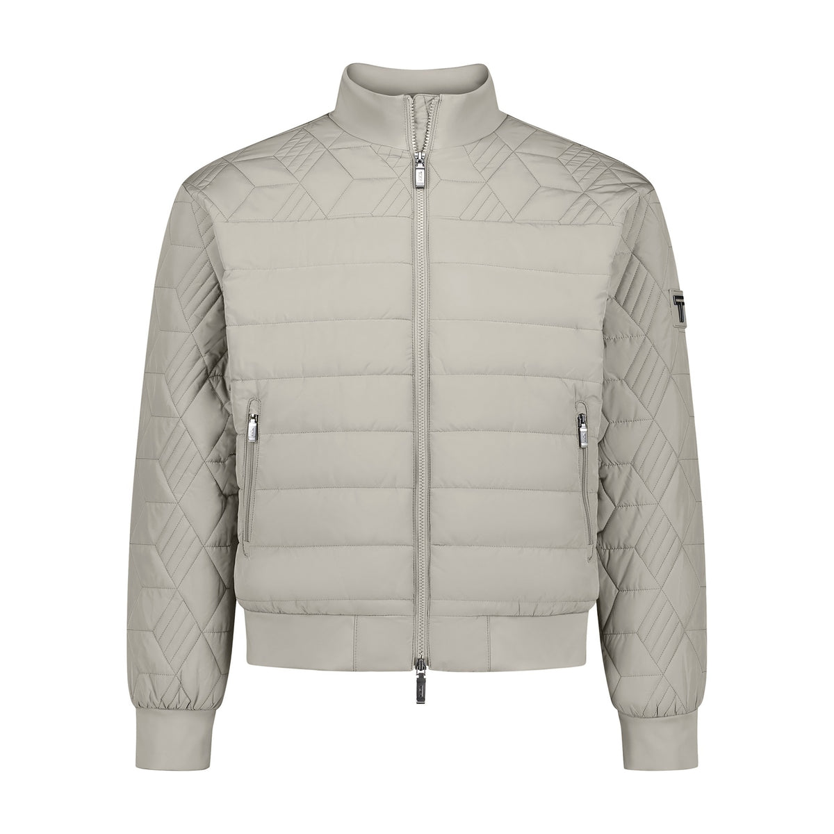 Tumi Men's Packable Puffer Jacket in Grey, flat front view